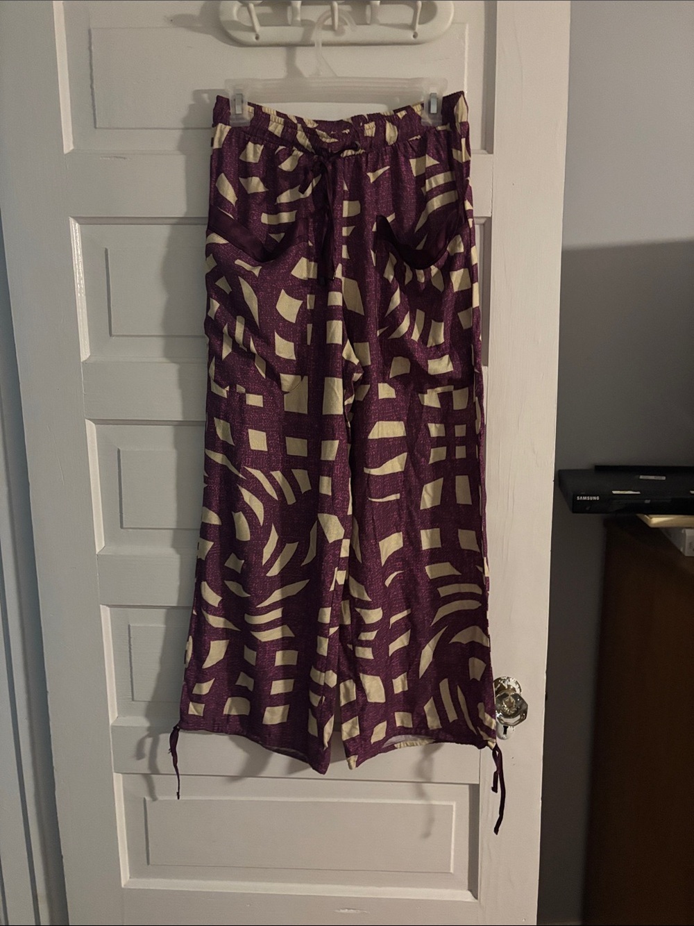 Women's Wide-Leg Patterned Palazzo Pants - Purple Cream